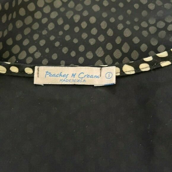 Peaches & Cream Cold Shoulder Top Shirt Blouse Black Cream S Small - Picture 5 of 5